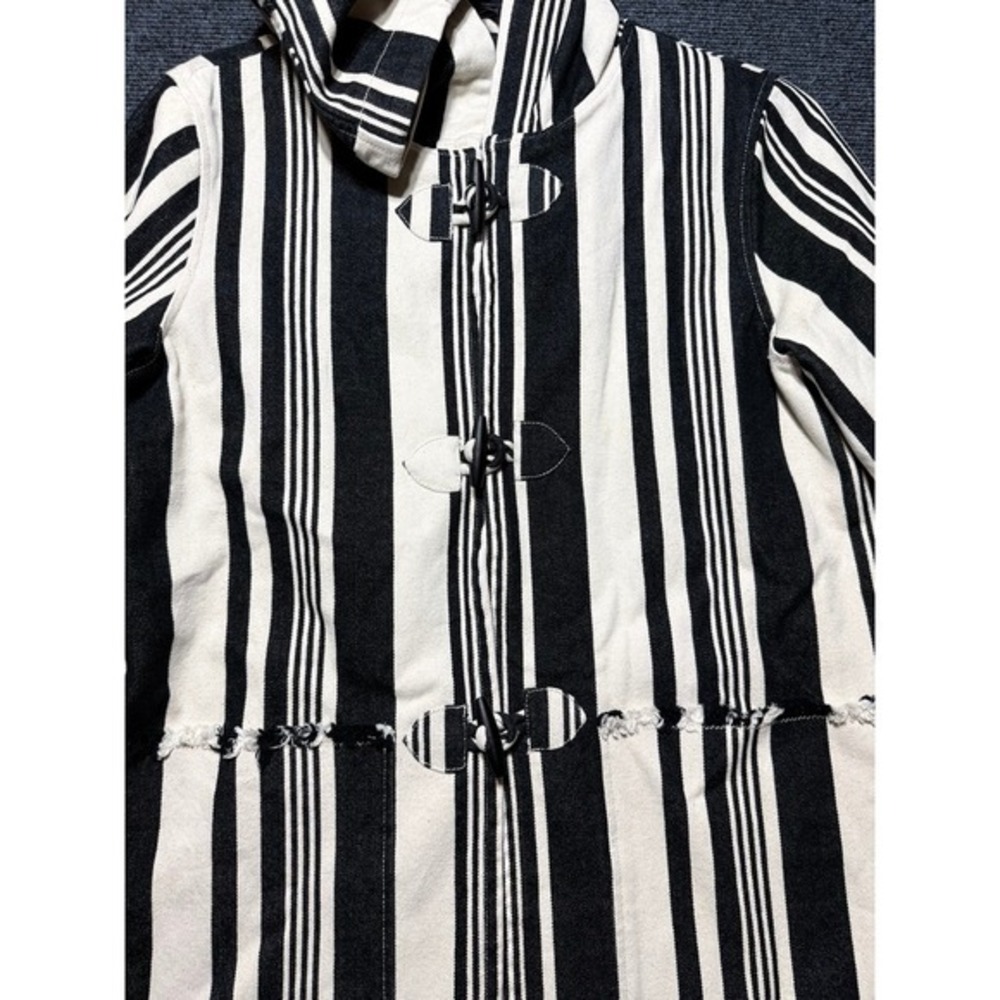 Sanctuary Toggle Hooded Jacket Women M Black White NWOT Striped Fringed Denim